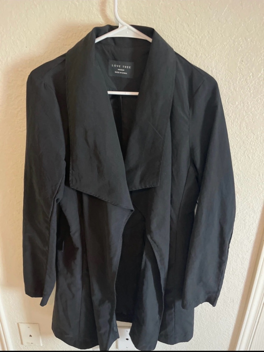Love Tree Black Draped Open-Front Blazer Jacket
